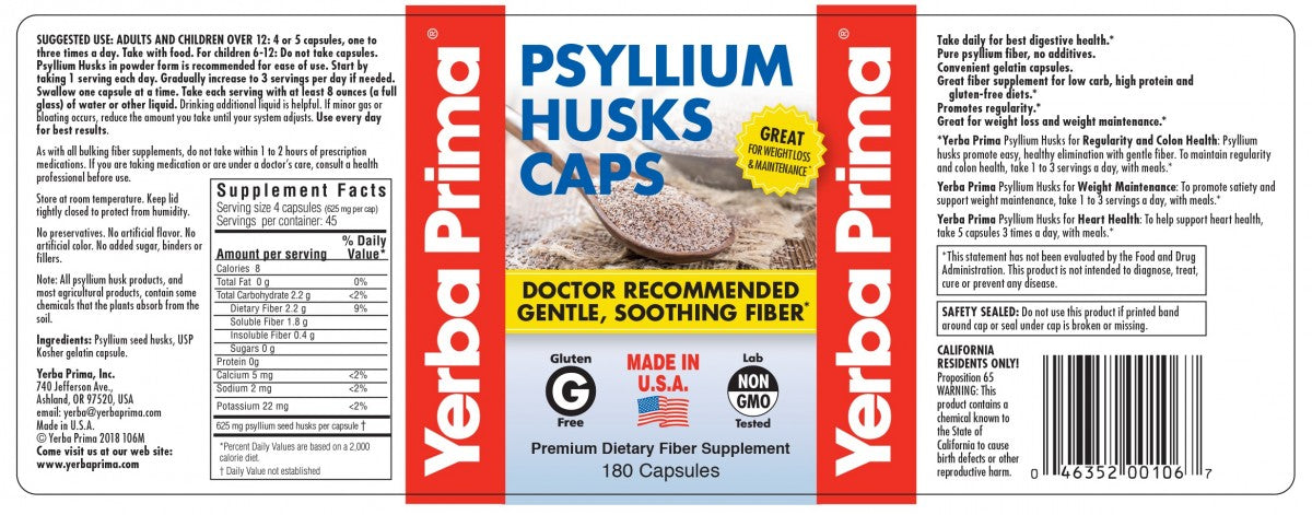 YERBA PRIMA PSYLLIUM WHOLE HUSKS 12OZ