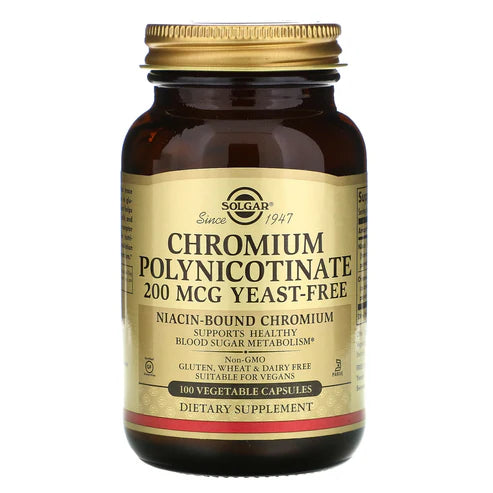 Solgar Chromium Polynicotinate 200 mcg Yeast Free Vegetable Capsules 100V cap