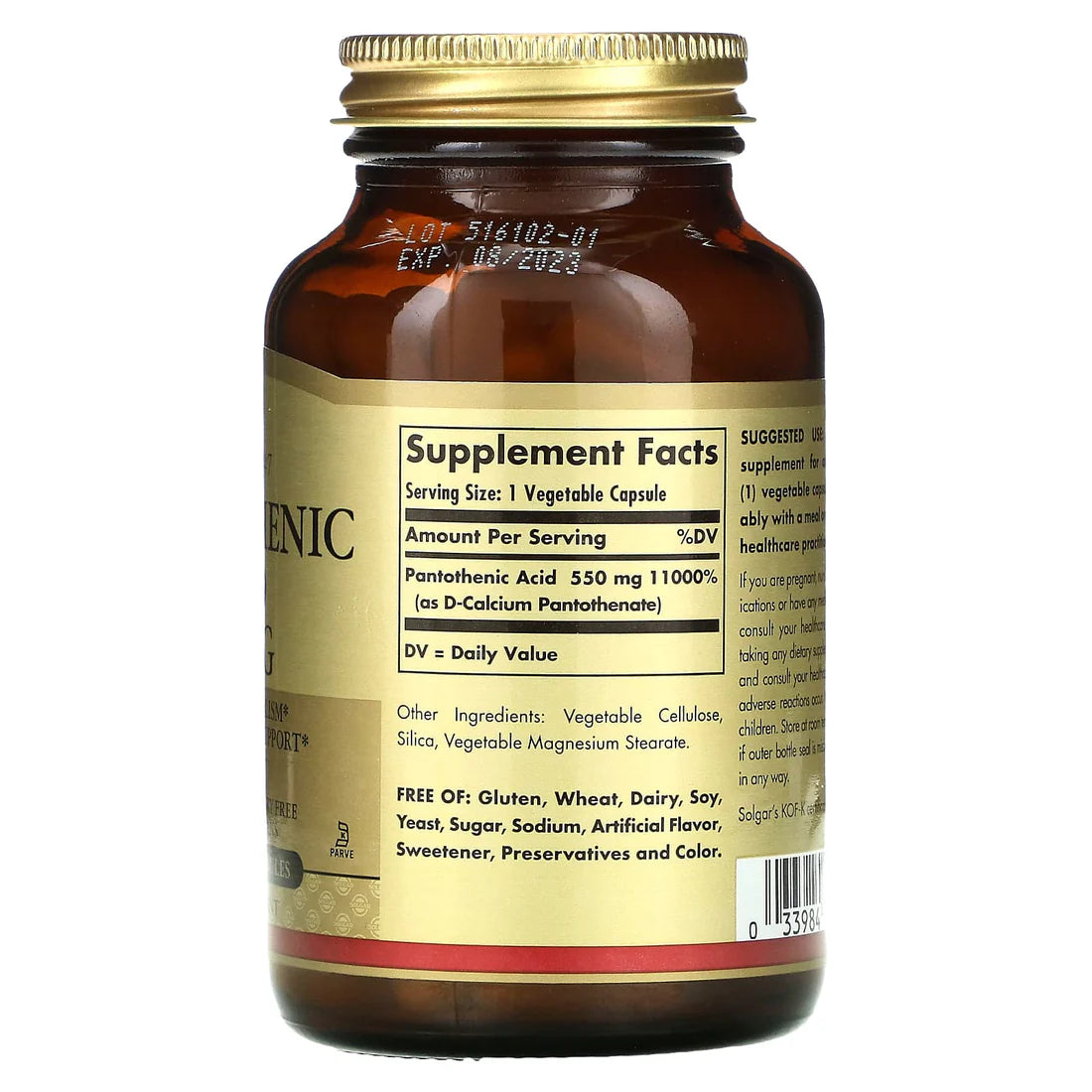 Solgar Pantothenic Acid 550 mg Vegetable Capsules 100V cap