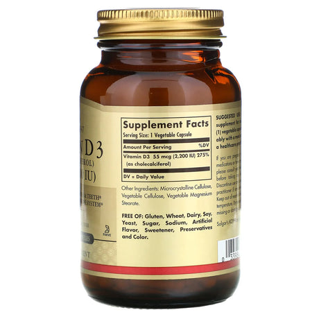 Solgar Vitamin D3 (Cholecalciferol) 55 mcg (2200 IU) Vegetable Capsules 100V cap