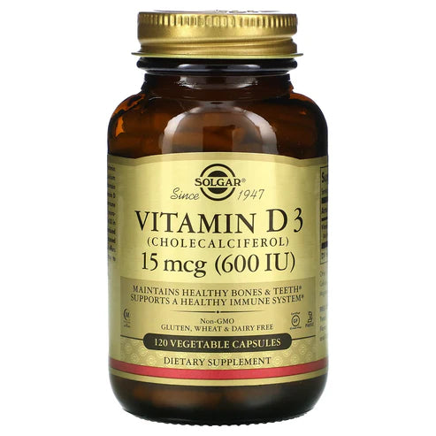 Solgar Vitamin D3 (Cholecalciferol) 15 mcg (600 IU) Vegetable Capsules 120V cap