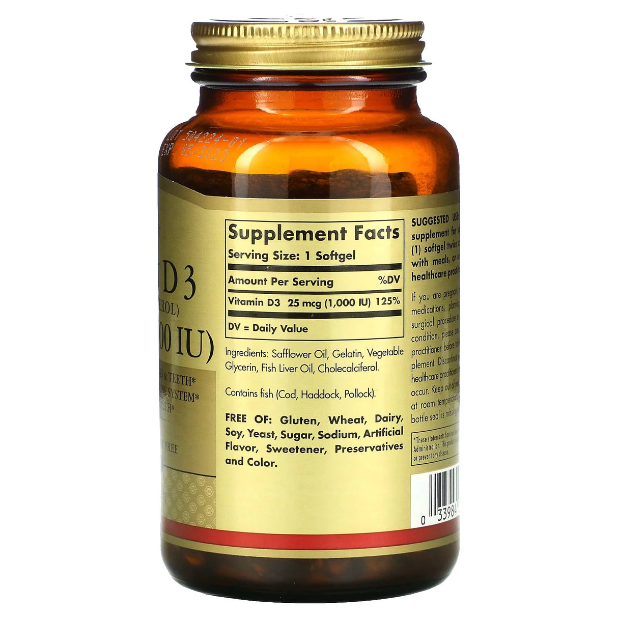 Solgar Vitamin D3 (Cholecalciferol) 10 mcg (400 IU) Softgels 100softgel