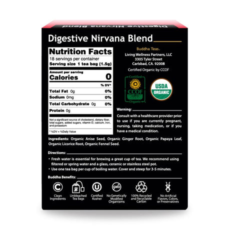 BUDDHA TEAS Organic Digestive Nirvana Blend Tea 18 BAG