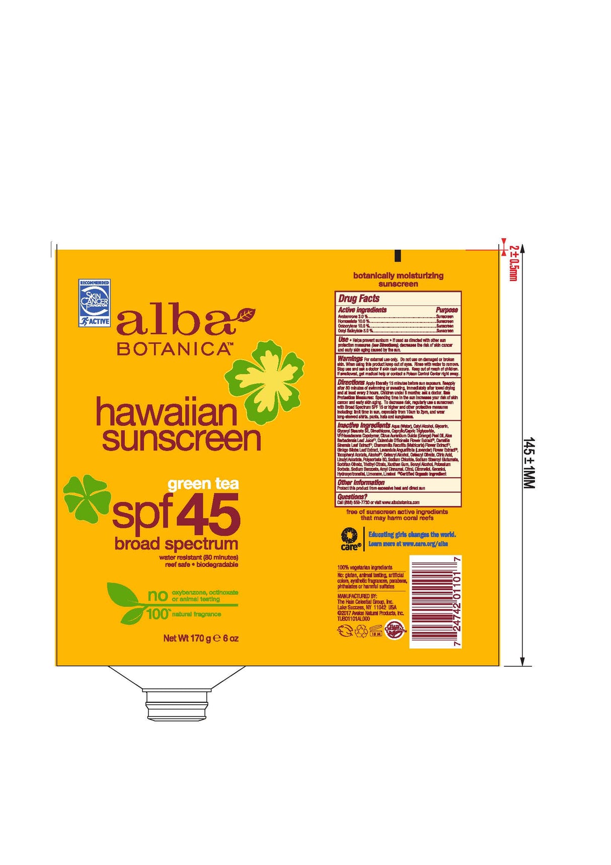 ALBA BOTANICA SUNSCREEN HAWAIIAN ALOE VERA SPF30 3OZ