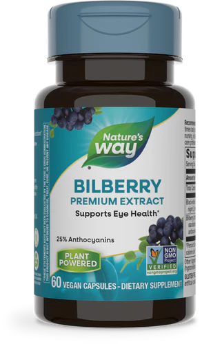 Nature's Way Bilberry Premium Extract, 25% Anthocyanins 60 Vgn Cp