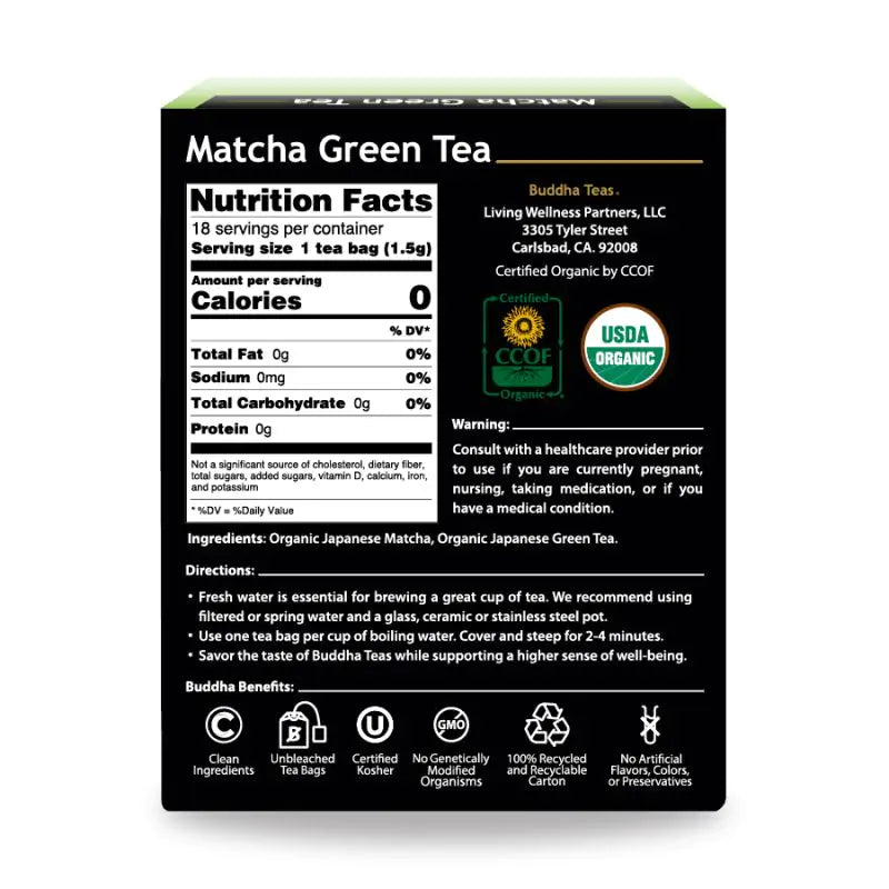 BUDDHA TEAS Organic Matcha Green Tea 18 BAG