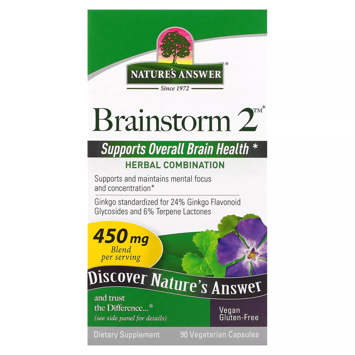 Brainstorm 2 Herbal Combination 450 mg 90 Vegetarian Capsules