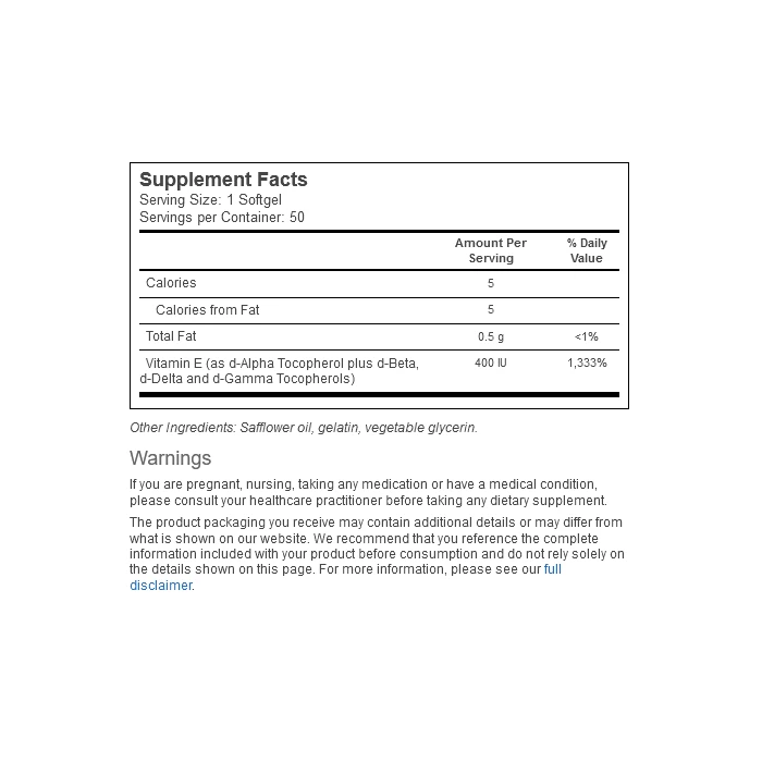 Solgar Vitamin E 268 mg (400 IU) Mixed Softgels (d-Alpha Tocopherol & Mixed Tocopherols) 50softgel
