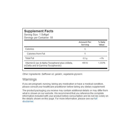 Solgar Vitamin E 268 mg (400 IU) Mixed Softgels (d-Alpha Tocopherol & Mixed Tocopherols) 50softgel